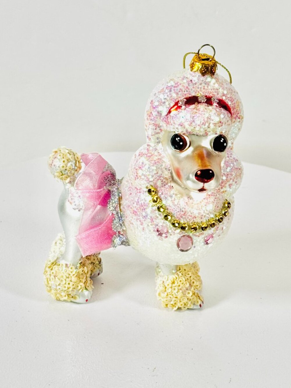 Katherine's Collection Silver 5.5" Poodle Pink Tutu Christmas ornament